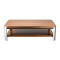 Moderne salontafel met houten blad en metalen poten