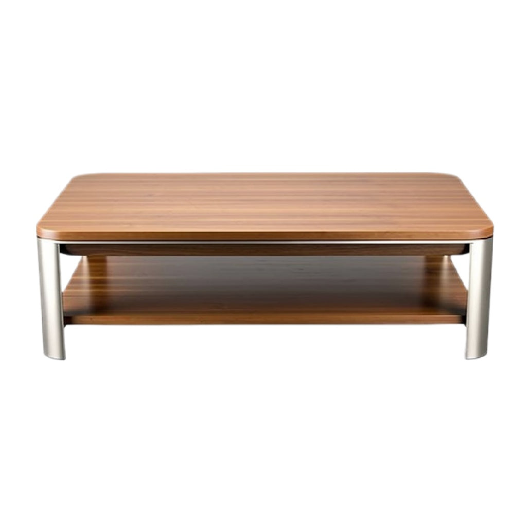 Moderne salontafel met houten blad en metalen poten