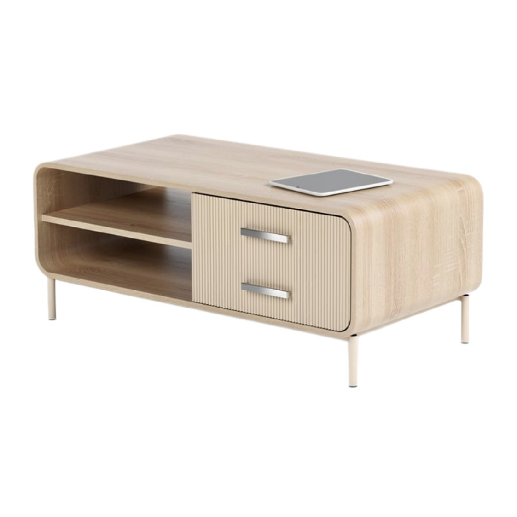 Moderne houten salontafel met opbergruimte en minimalistisch ontwerp
