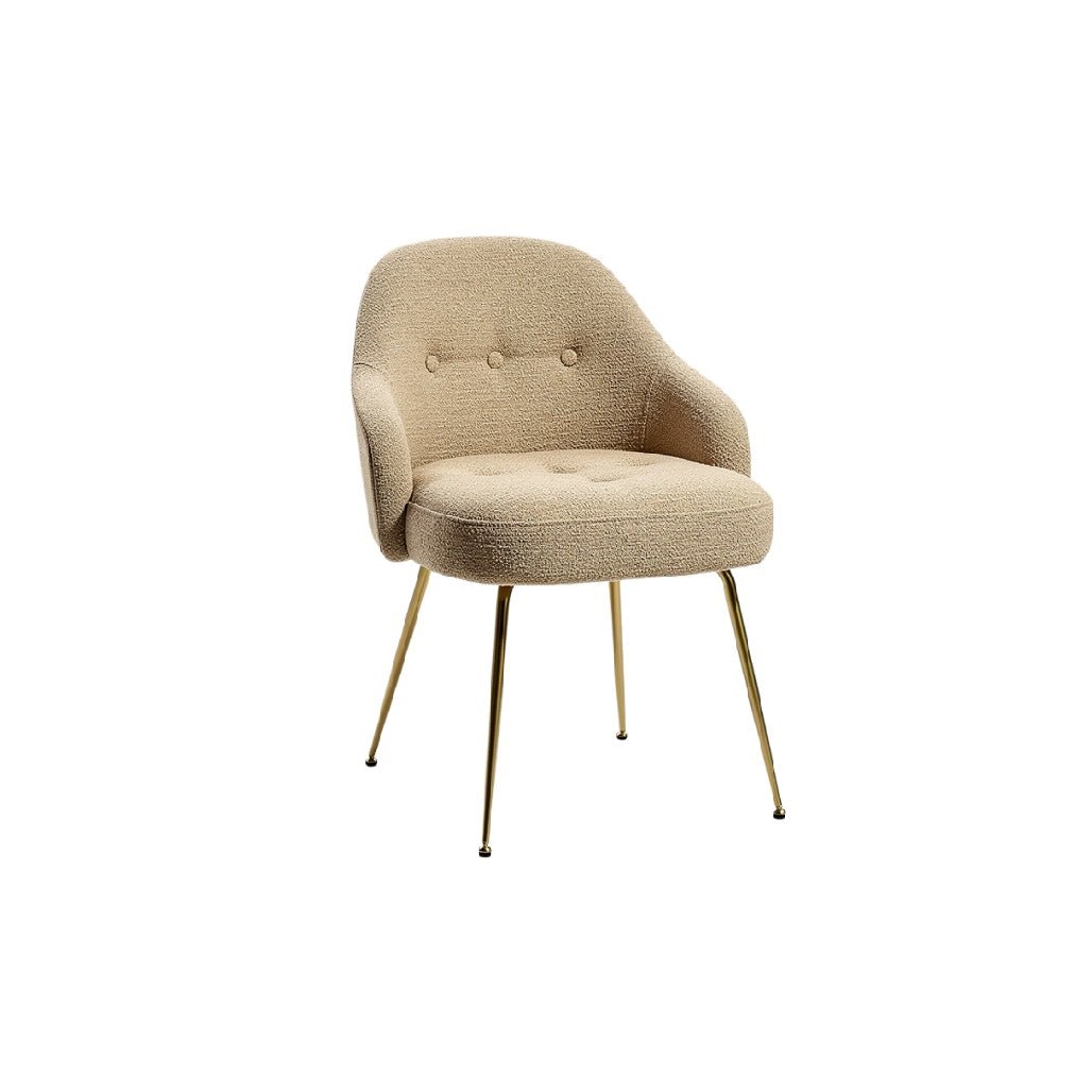 Strakke beige fauteuil met gouden poten