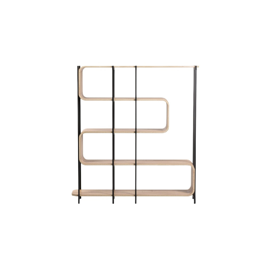 Moderne open boekenkast met strakke lijnen en een uniek design